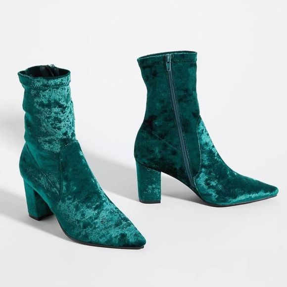 Anthropologie Teal Velvet Ankle Boots - Picture 1 of 10